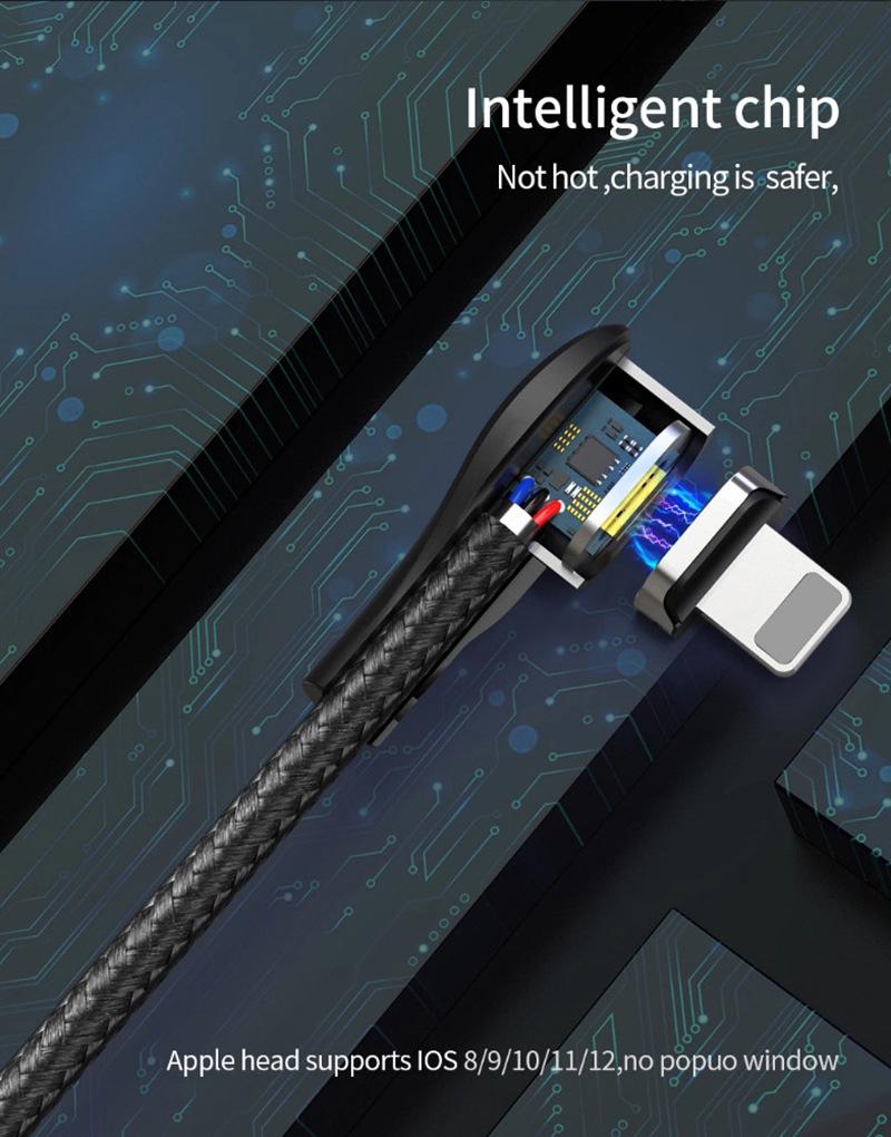 Магнитный кабель для зарядки 3-в-1 с угловым разъемом для Apple, Type-C, Android-телефонов
