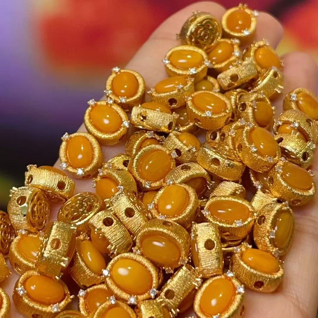 5 шт., Бусины из натурального камня желтого янтаря с золотистыми краями, Бохо овальные бусины для изготовления украшений, DIY материалы, Пасхальные Ханукальные поделки 8,5×9,5 мм