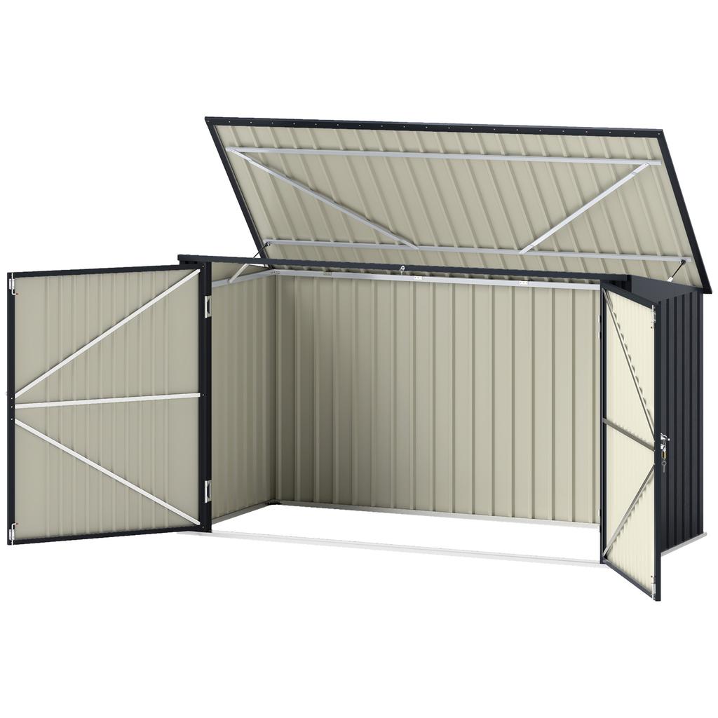 Steel Bin Shed for 3 Bins of 240L with 2 Doors and Lid, 233x105x118.5/133 cm, Dark Grey