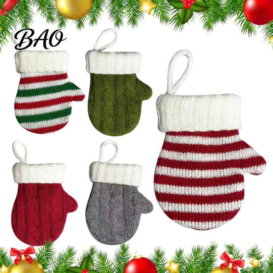 Tableware Sleeve Mini Knitted Christmas Mitten Ornaments, Xmas Glove Hanging Decor, Festive Flatware Kitchen Utensil Storage Holders, Knit Pendants