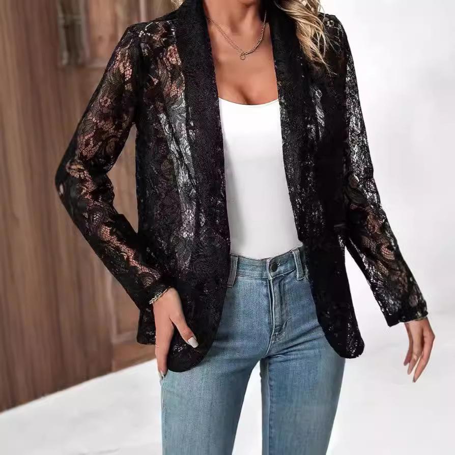 Chic Lace Hollow-Out Cardigan: Versatile European & American Autumn Jacket