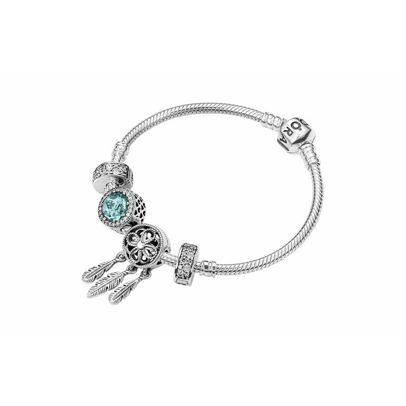 Pandora Letter Engraving Decoration Crystal Clip Crystal Bracelet Women's Silver ZT-0654