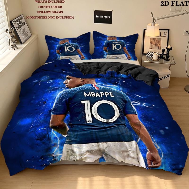 Mbappe Pattern Bedding Quilt Set Quilt Cover Pillowcase Home Birthday Gift(1 * duvet cover + 2 * pillowcase, without core)