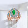 Emerald Green Zircon With Double White Zircon Turquoise Oval Rings Women Luxury Ethnic Style Jewelry Party Accessories