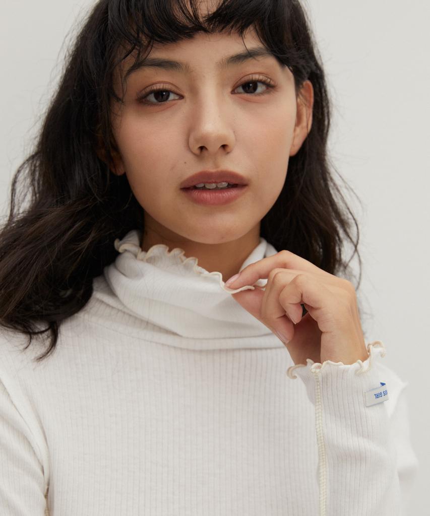 RAVEROUS Contrast Interlock Turtleneck T-Shirt White