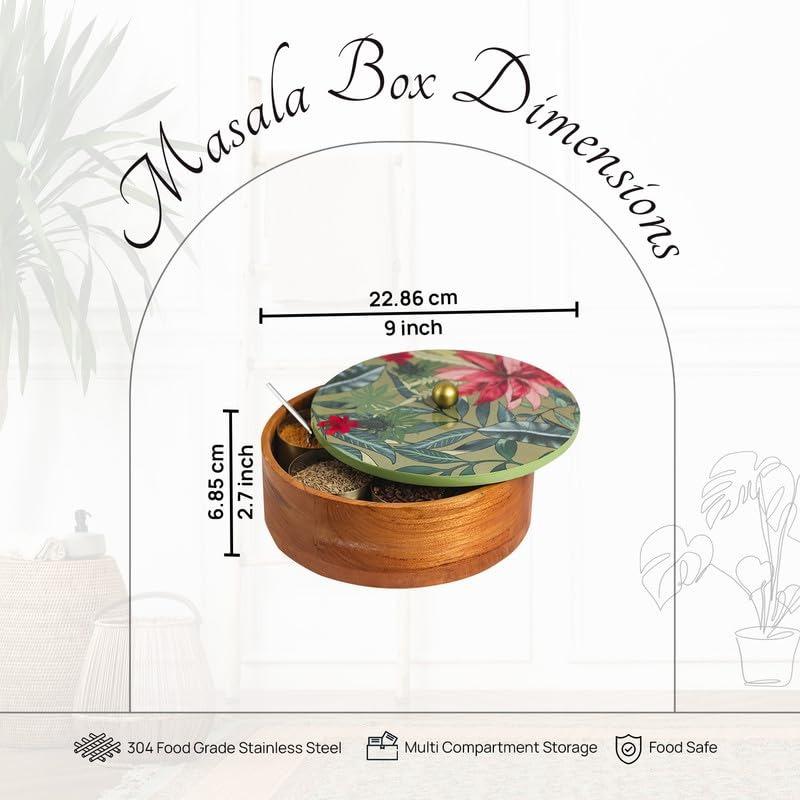 Деревянный органайзер для специй, Wooden Masala Box (Green), Nestroots