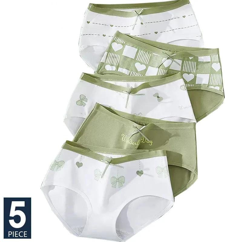 5 шт./компл., хлопковые женские трусики, дышащее нижнее белье, милые трусы с принтом для девочек, нижнее белье с низкой талией
