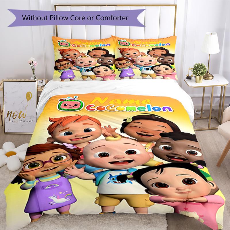 3pcs Custom Name CoComelon Bedding Set Duvet Cover Closure Includes 1 Duvet Cover & 2 Pillowcases, Soft and Comfortable for All Seasons.