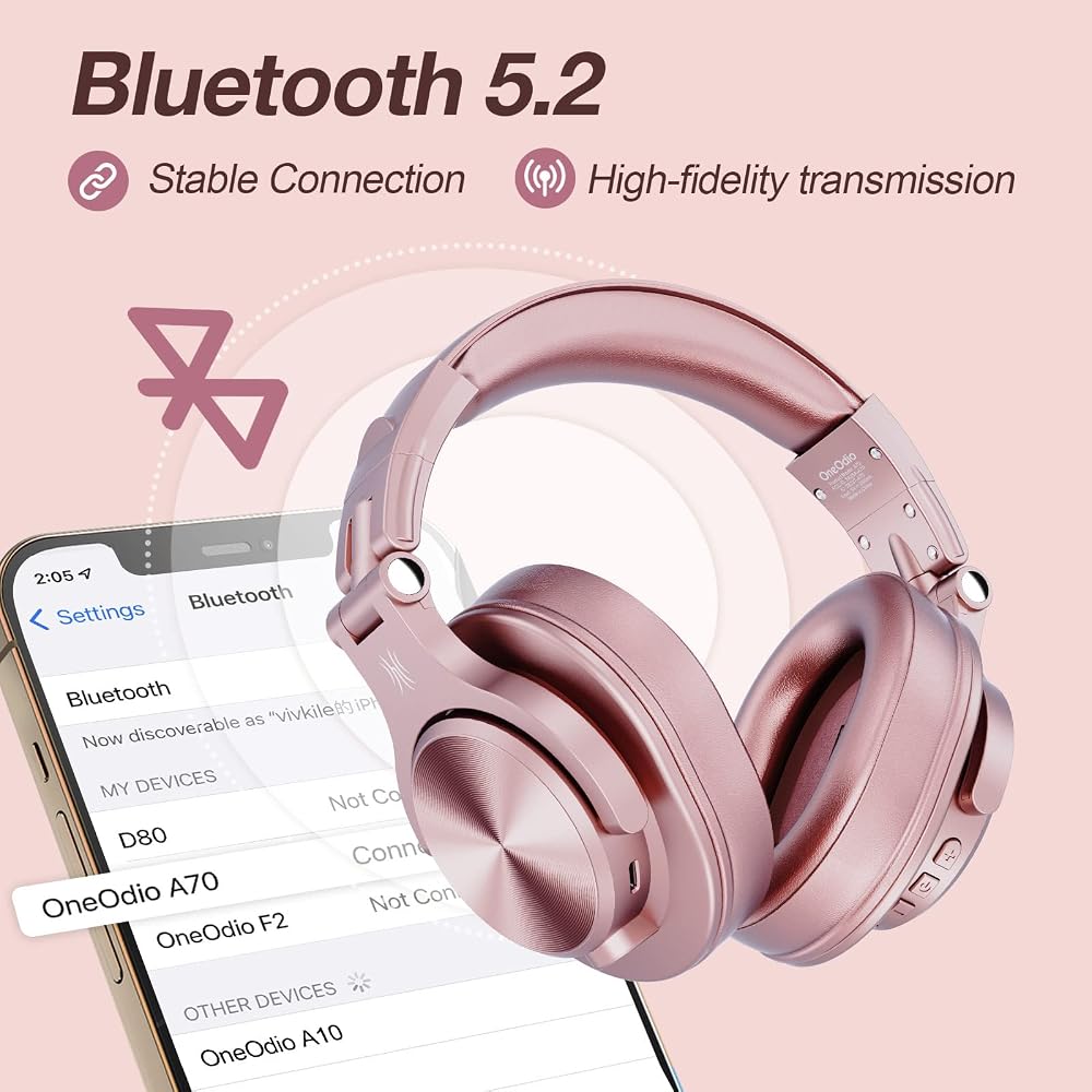 Беспроводные накладные наушники OneOdio A70 Bluetooth, 72 часа воспроизведения, разъем 3,5 мм/6,35 мм, студийный монитор, для сведения, DJ, гитарный усилитель