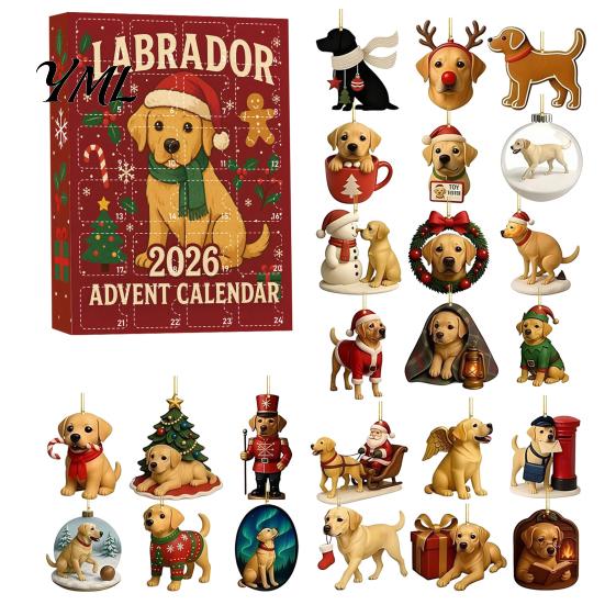Labrador Retriever Themed Gifts 2026 Advent Calendar, 24 Days 2D Flat Acrylic Dog Ornaments Christmas Winter Holiday Ornament Collection Countdown
