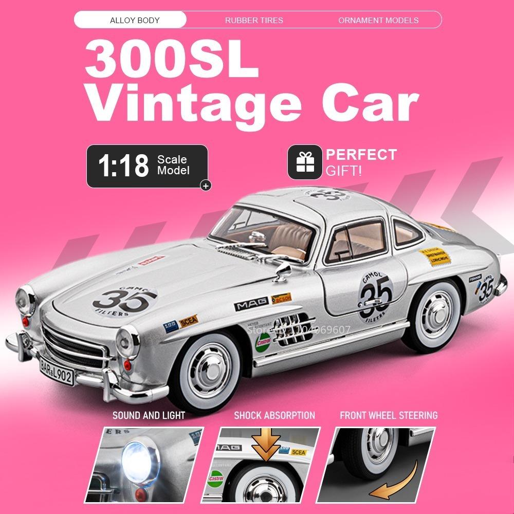 1:Масштаб 1:18 300SL 500K Модель Игрушка Винтажные Автомобили Сплав Литье под Давлением Двери Открываются Амортизация Звук Свет Симуляция Модели Транспортных Средств