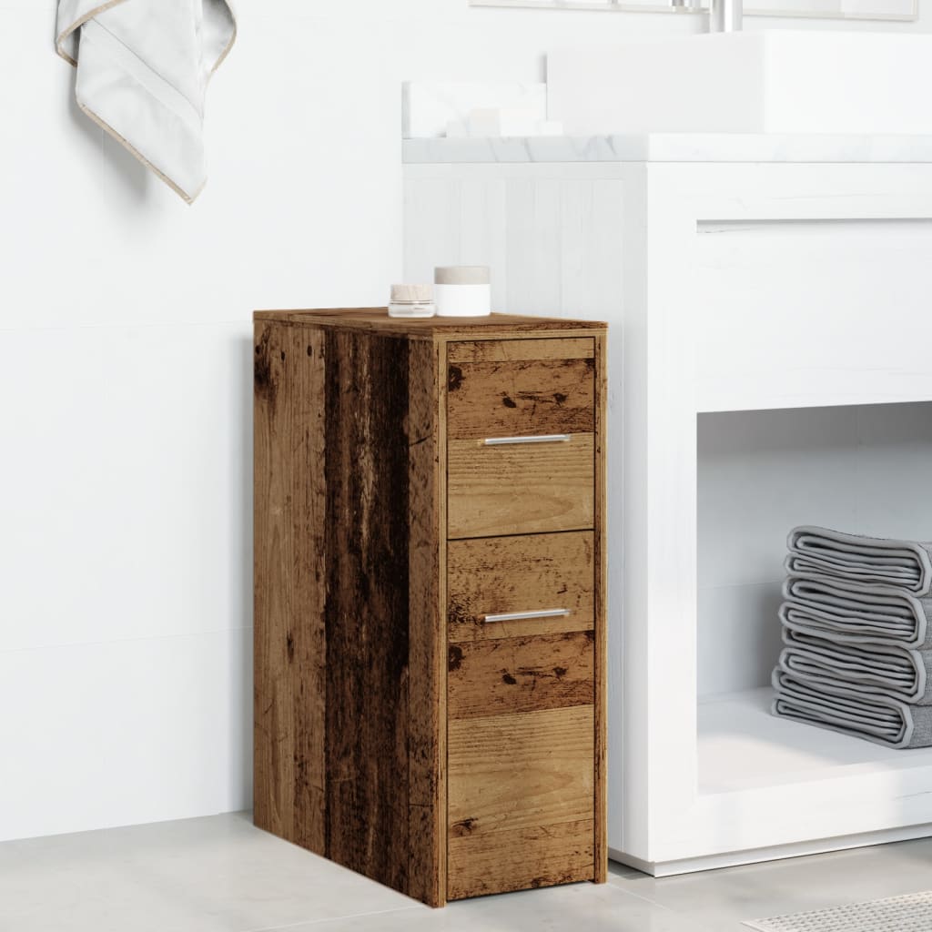 Narrow Bathroom Cabinet with Casters Vintage Wood Look Particleboard