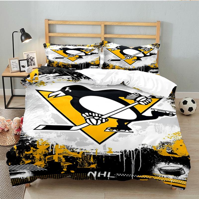 Penguins Hockey Jersey 3PCS Bedding set,Ideal for 1pc Duvet Cover And 2pcs Pillowcases Perfect for Fan gift,Ideal for Bedroom, Dormitory