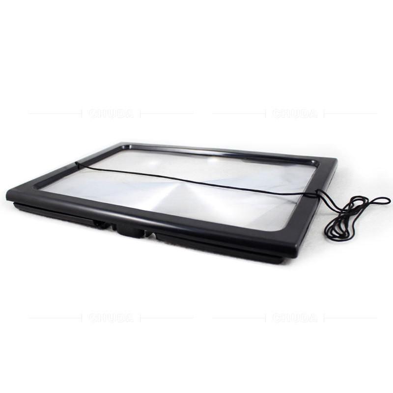 Foldable Portable A4 Rectangular 3x Reading Magnifying Glass With Led Light For Senior Use Creative Desk Accessory