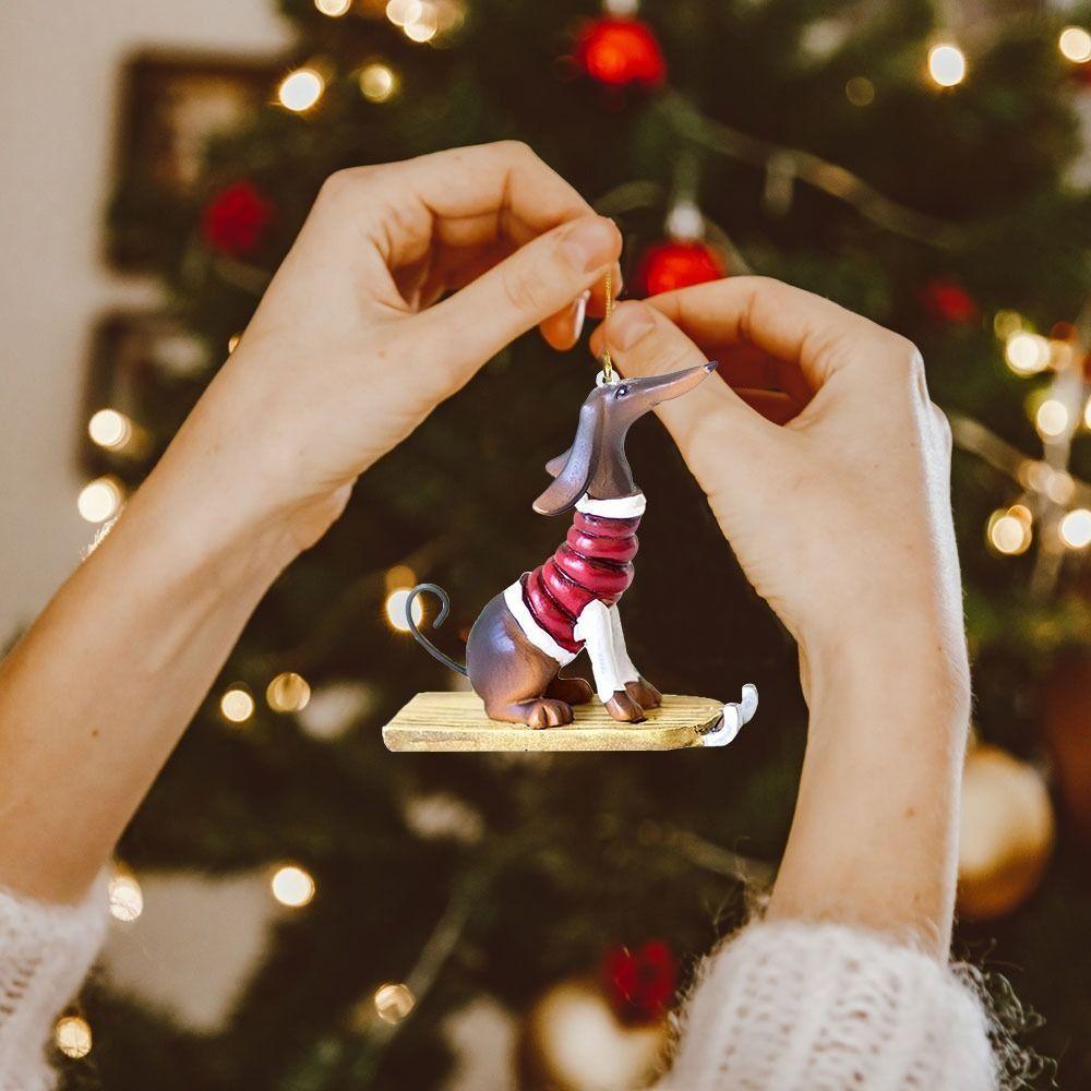 Flat Christmas Dachshund Dog Ornament 2D Christmas Tree Hanging Ornaments Cute Party