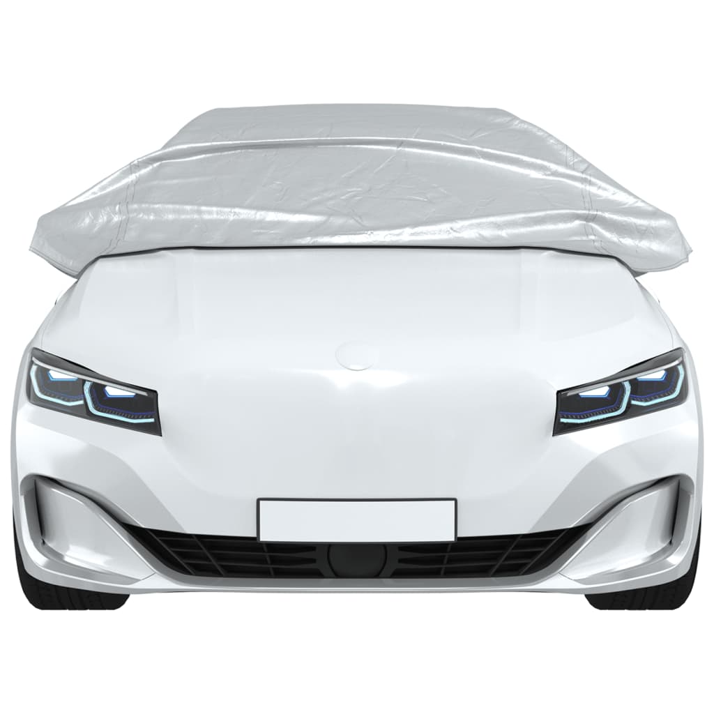 Car Cover Half Garage with Hooks Silver M PEVA