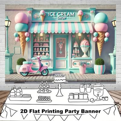 2D Flat Banner 1 Piece. Ice Cream-themed Dessert Shop Party Banner Festival Birthday and Wedding Decoration Banner.