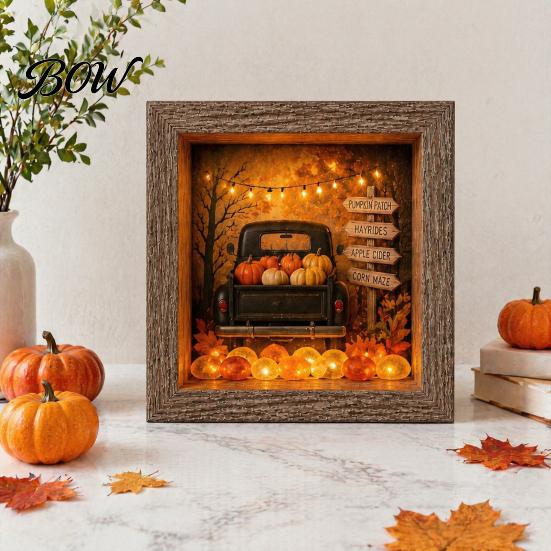 Carved Halloween Figures Lighted Frame Ornaments, Light Up Shadow Box, Warm Decorative Accents Atmosphere LED Lights for Home Living Room Bedroom
