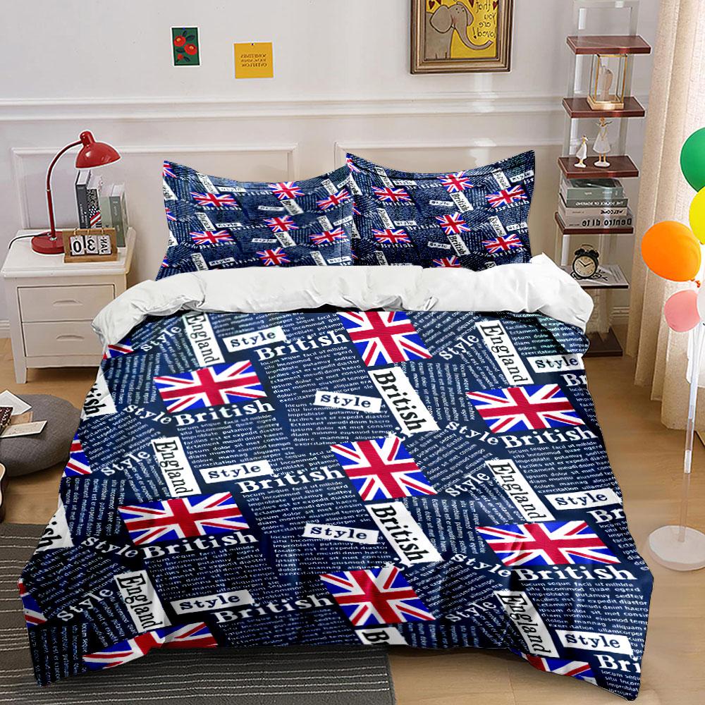 British Flag and Text Print Set Bedding Duvet Cover Set Duvet Cover Pillowcases (1 * Duvet Cover 2 * Pillowcases, without duvet insert)