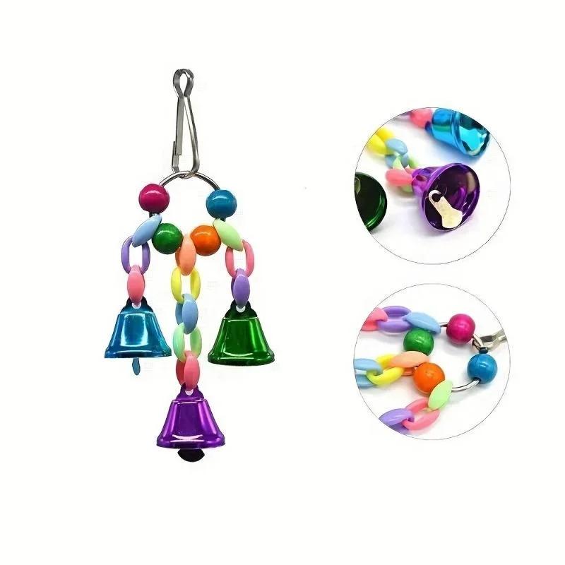 Bird Bells Toy Hanging Cage Bell with Sweet Sound Colorful Wood Beads Bells for Lovebirds African Greys Cockatoo Parakeet Toy