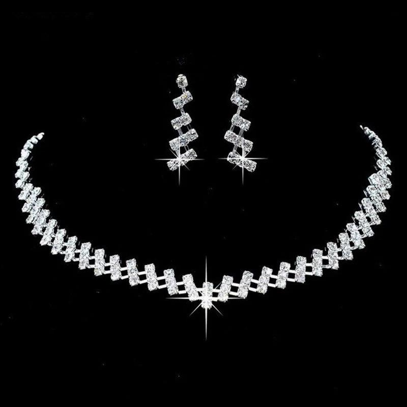 Fashion Zircon Water Drop Necklace and Earrings Set for Women Wedding Party Jewelry
