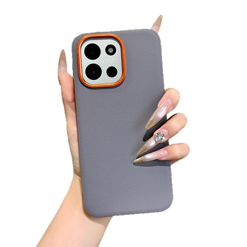 OnePlus 15T Orange Mirror Frame Leather Case - Turbo 6V Metal Design, Large Hole, Cross-border Compatible