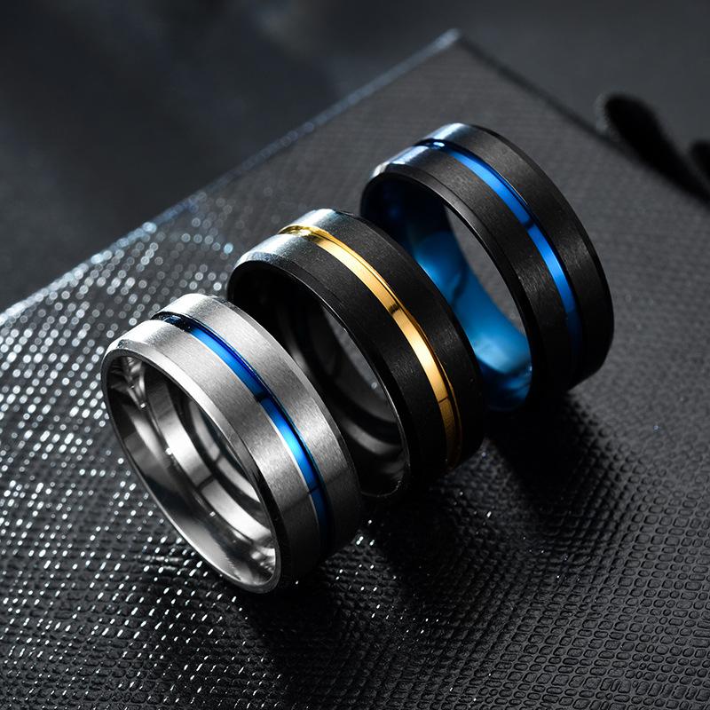 8MM мужские кольца из нержавеющей стали с синим пазом и скошенным краем, мужское обручальное кольцо, ювелирное украшение для мужчины