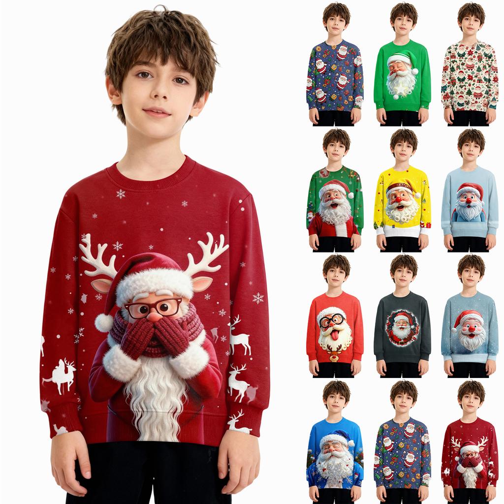 Рождественский свитшот для мальчиков и девочек, уродливая рождественская футболка, свитшот с круглым вырезом, для малышей, с длинным рукавом, пуловер, наряд, топы