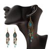 TopHanqi Womens Bohemia Ethnic Bronze Water Drop Earring Multicolor Stone Metal Leaf Pendant Long Tassel Earrings Indian Zircon