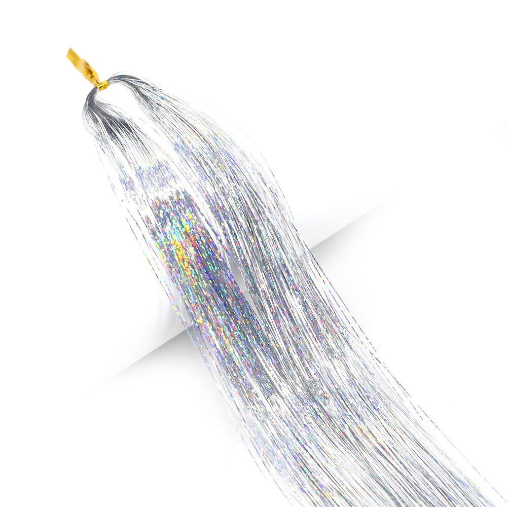 Блестящий шелковый парик с мишурой, праздничный головной убор, длинный прямой блестящий хвост, декор из блестящих полосок