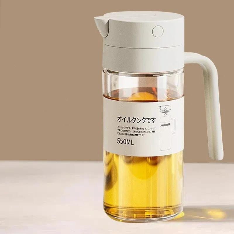 550mL Oil Empty Bottle Pourer Glass Bottles Automatic Opening and Closing Kitchen Cooking Oil Dispenser Cruet for Camping BBQ