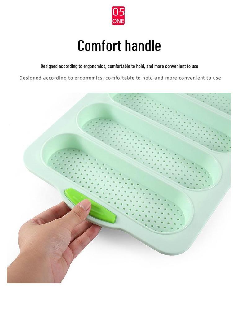 Non-Stick 4-Cavity Silicone Baguette Mold for French Bread Baking