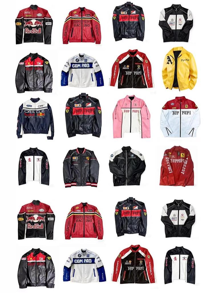 Кожаная куртка с вышивкой для гонок Формулы-1 - Ретро-стиль Harley для мотоциклистов, Хлопковый костюм для езды, ПУ куртка