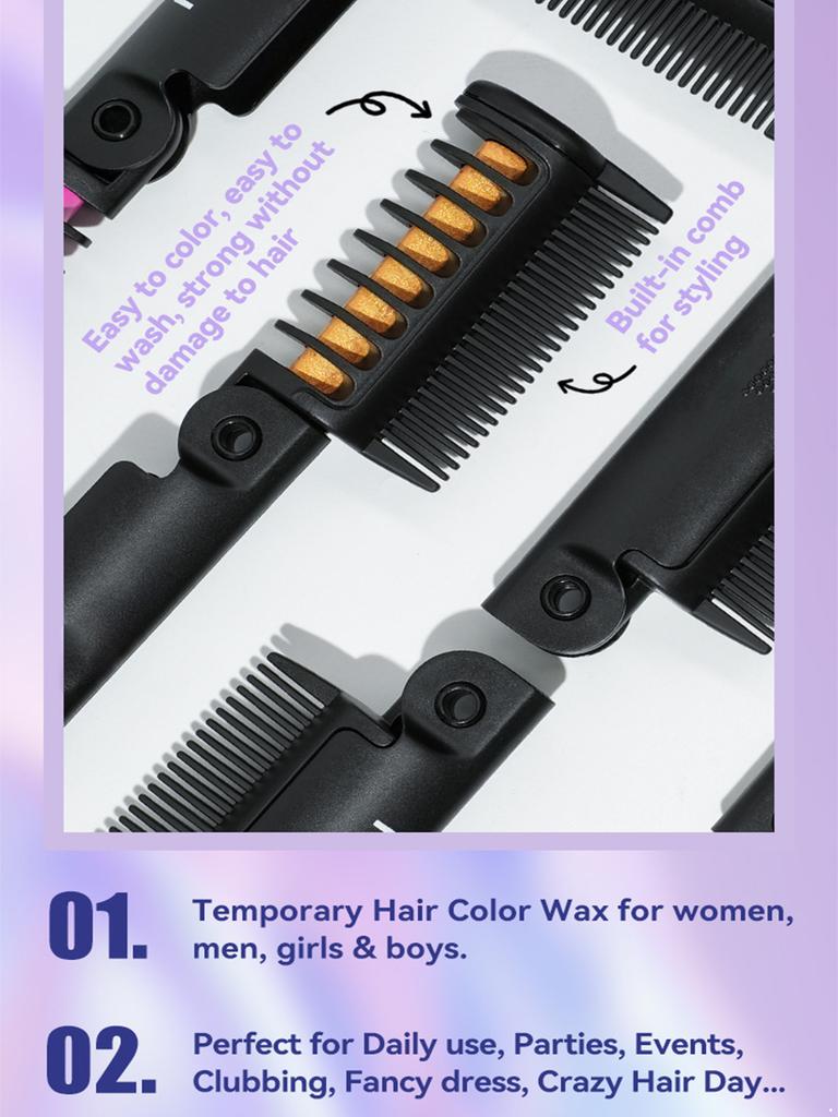 Temporary Hair Color Comb with Foldable Design for Quick Bright Hair Chalk Styling Non Toxic Washable Colorful Hairbrush for Adults Halloween Cosplay