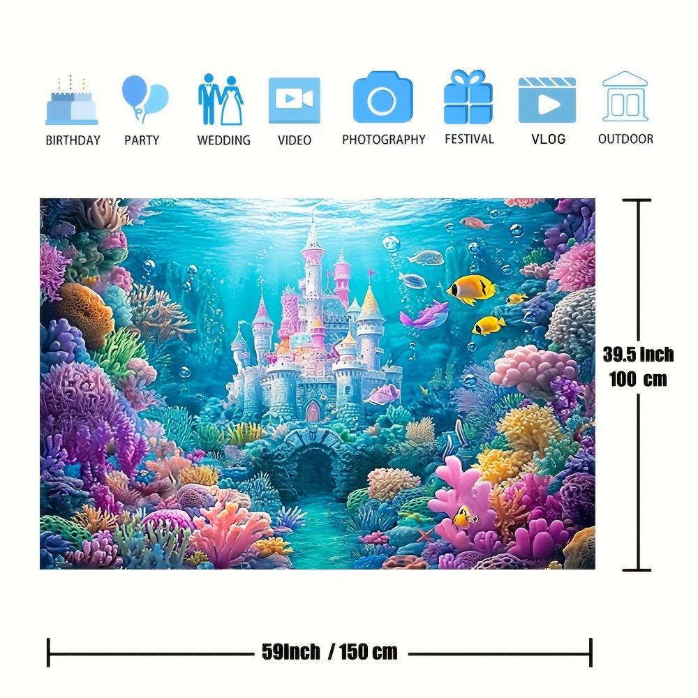 1 Graham style polyester underwater world banner with sea castle and mermaid party decorations featuring marine creatures