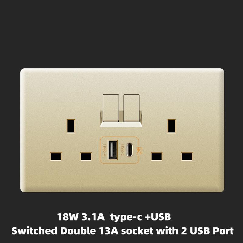 Розетка 13А, Великобритания, 18 Вт, быстрая зарядка Type-C, настенная розетка 220 В, панель переключателей на 1/2/3/4 клавиши, 1/2-ходовая, универсальная 5-контактная настенная электрическая розетка