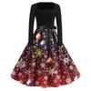 Women's Fashion Casual Square Neck Slim Christmas Printed Long Sleeve Dresses