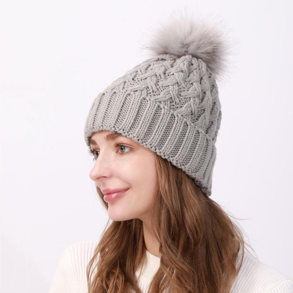 Женская плюшевая утолщенная шерстяная шапка, осенне-зимняя уличная морозостойкая теплая вязаная шапка