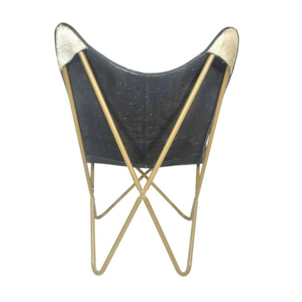 Vintage Cowhide Leather Butterfly Chair Sleeper Seat Relax Arm Chair Folding