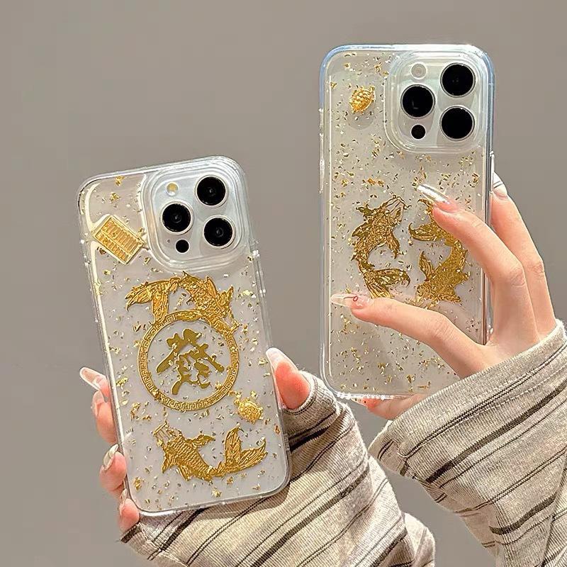 Новогодний чехол для телефона с деньгами и кои для iPhone 16 Promax, противоударный, с клейкой основой для Apple 17, год Змеи, новое издание