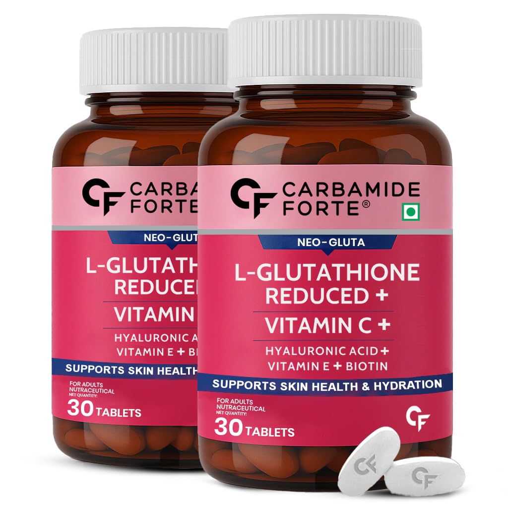 Таблетки Carbamide Forte L-Глутатион 500 мг с витамином C, гиалуроновой кислотой и биотином – 30 растительных таблеток X Упаковка 2 шт.