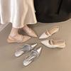 Giant Skinny~ Rhinestone Silver Pointed Back Air Mary Jane Small Leather Shoes Women's Summer Low Heel Baotou Sandals