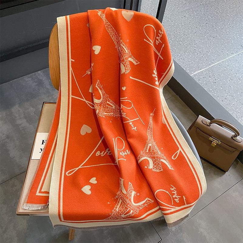 New Tower Imitation Cashmere Thermal Scarf Women's Winter Double-sided Thickened Student Thermal Scarf Large Shawl