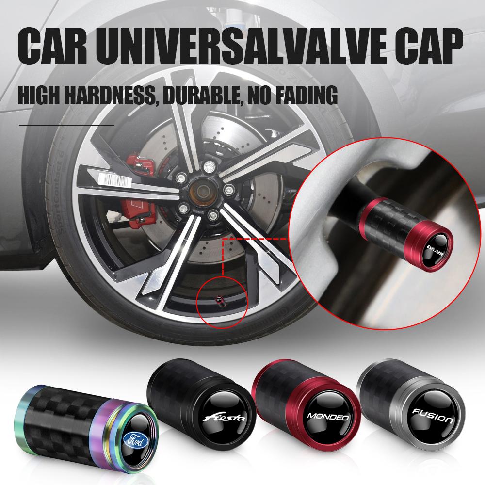 AJS1 New 3D Car Accessories Wheel Carbon Fiber Valve Caps Stem Case For Ford Kuga Transit Ecosport Focus Ranger Mondeo Mustang Fusion