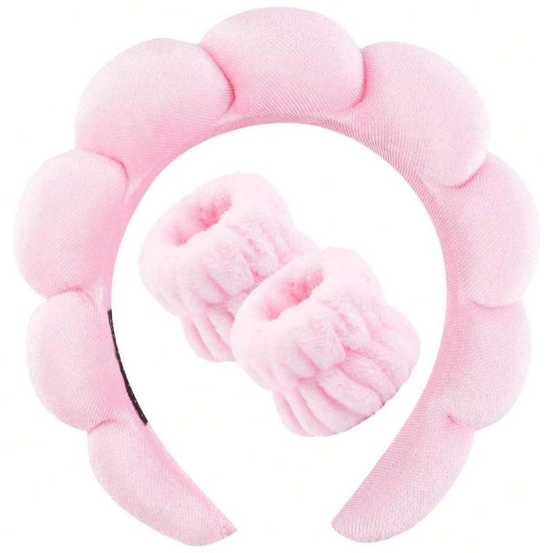 Sponge Spa Headband with Wristbands for Washing Face Wide Padded Headband Skin Care Makeup Removal Shower for Women Girls
