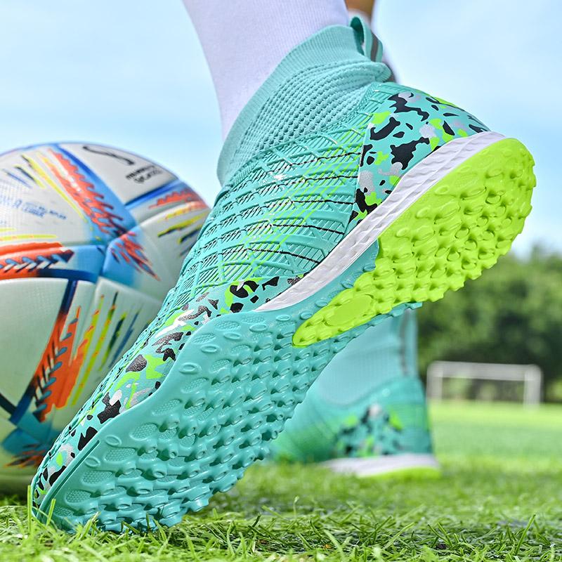 32-45unisex Football Shoes High-top Elastic Socks PVC Rubber Soft Bottom TFFootball Shoes Men's Special Children Competition Training Football Shoes