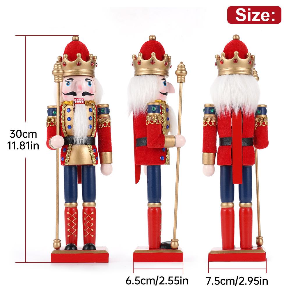 2Pcs 30CM Wooden Nutcracker Puppet Figurine Hand Painted Nutcracker Soldier Model Doll Christmas Ornaments Home Decoration