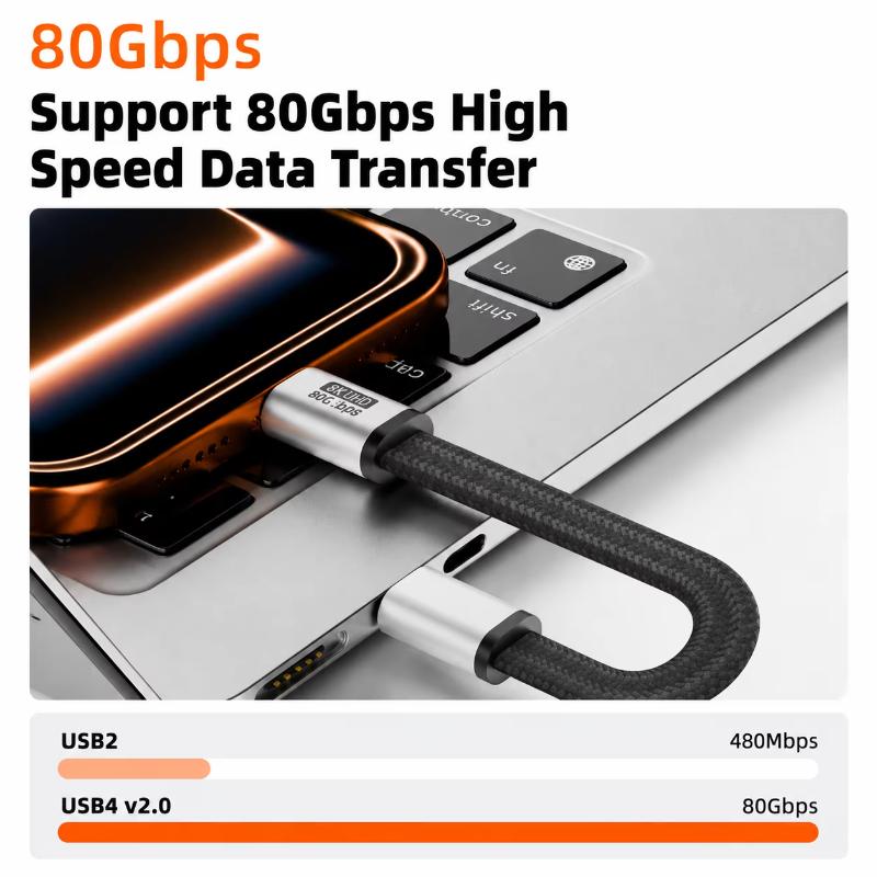 Магнитный кабель USB4 80 Гбит/с Type-C, 240 Вт PD Быстрая зарядка, 16K@60 Гц, Короткий шнур для Macbook, Samsung, Док-станция SSD, Thunderbolt 4/5