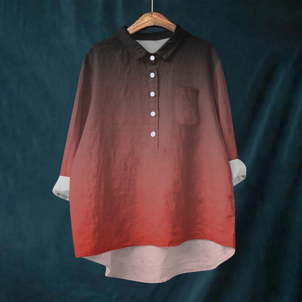 Женская рубашка-блузка с длинными рукавами и принтом на пуговицах, повседневный подол, нестандартный воротник рубашки