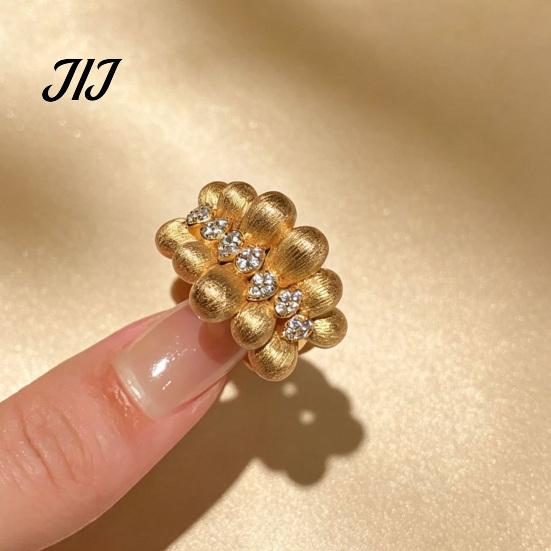 Daily Wear Finger Bands Vintage Rhinestone Brushed Bead Ring, Women Golden Plated Statement Retro Ring French Wide Chunky Band, Jewelry Gift